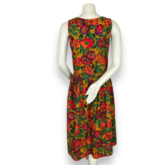 Vintage Dress‎ Jumper Floral Handmade Bright Midi Autumn Dropped Waist V-Neck - Picture 2 of 14